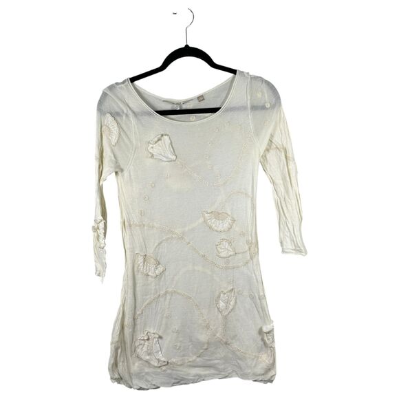 Knitted and Knotted Cream Embroidered Tunic Blouse Women's Size Small - Picture 1 of 6